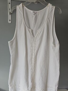 Sonoma White Sleeveless Gauze Tank with Crochet Trim